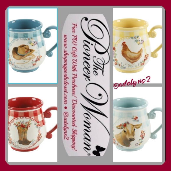 🌺 New Pioneer Woman Novelty Farm Animals Gingham Mugs, Set of 4 - Picture 3 of 9